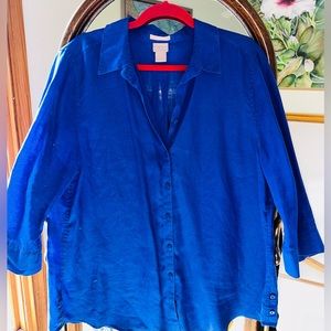 Chico’s size 3 no iron linen royal blue shirt